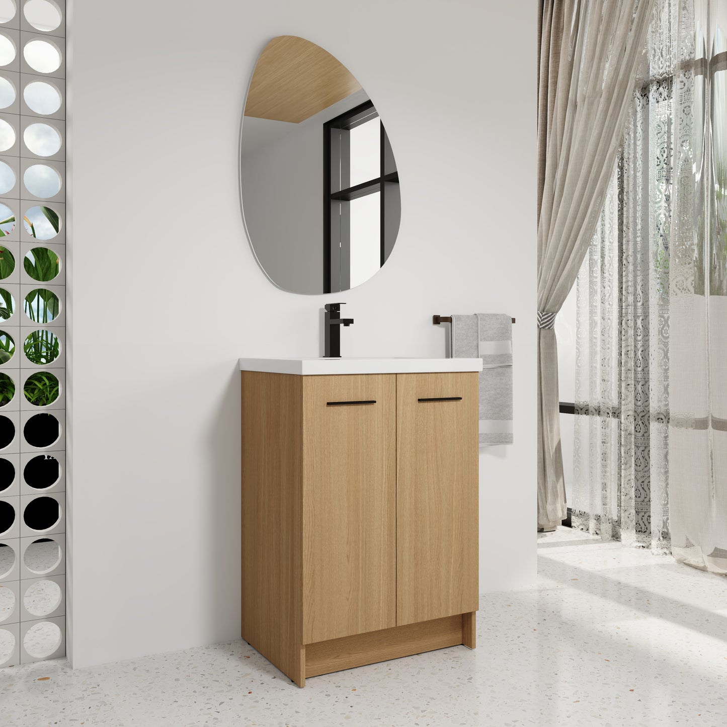 24" Freestanding Bathroom Vanity with Resin Sink - Light Oak
