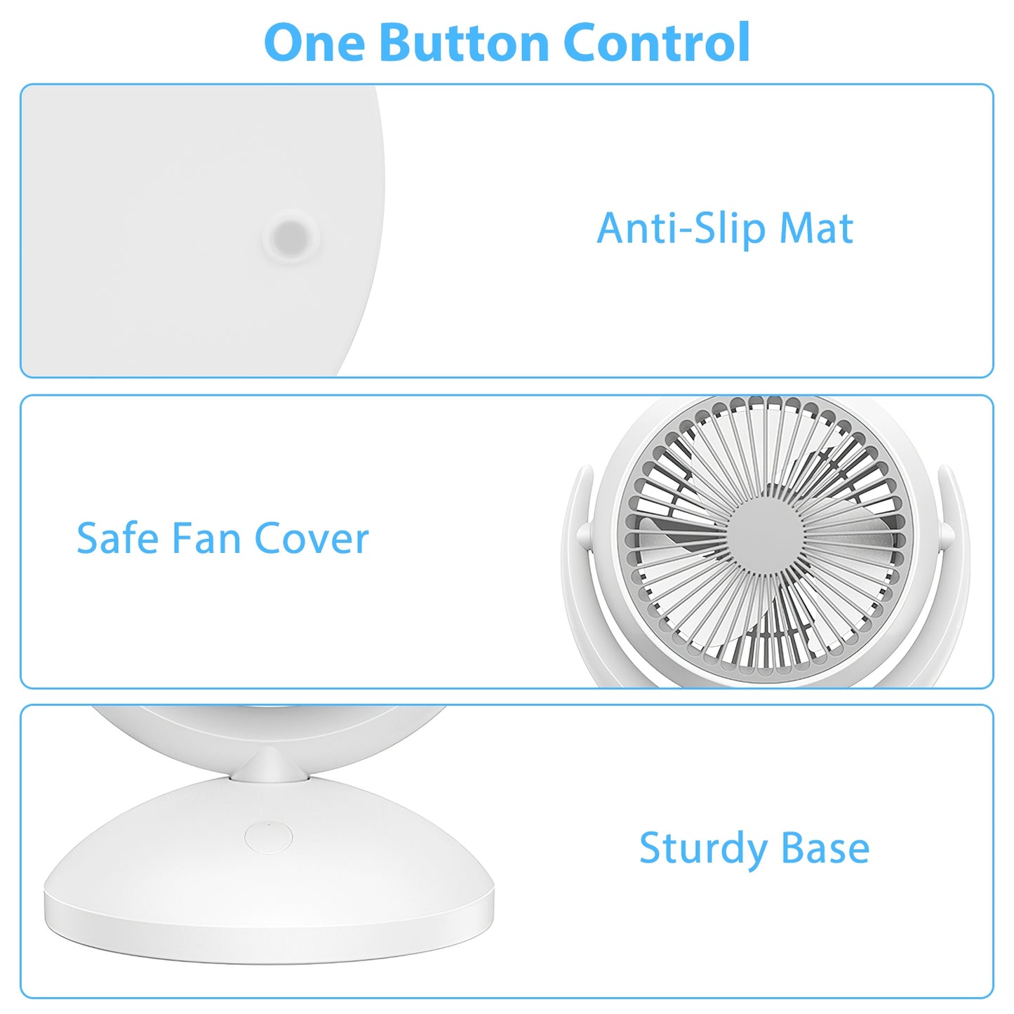 Portable Rechargeable Desk Fan with 4 Speeds & 360° Tilt - White