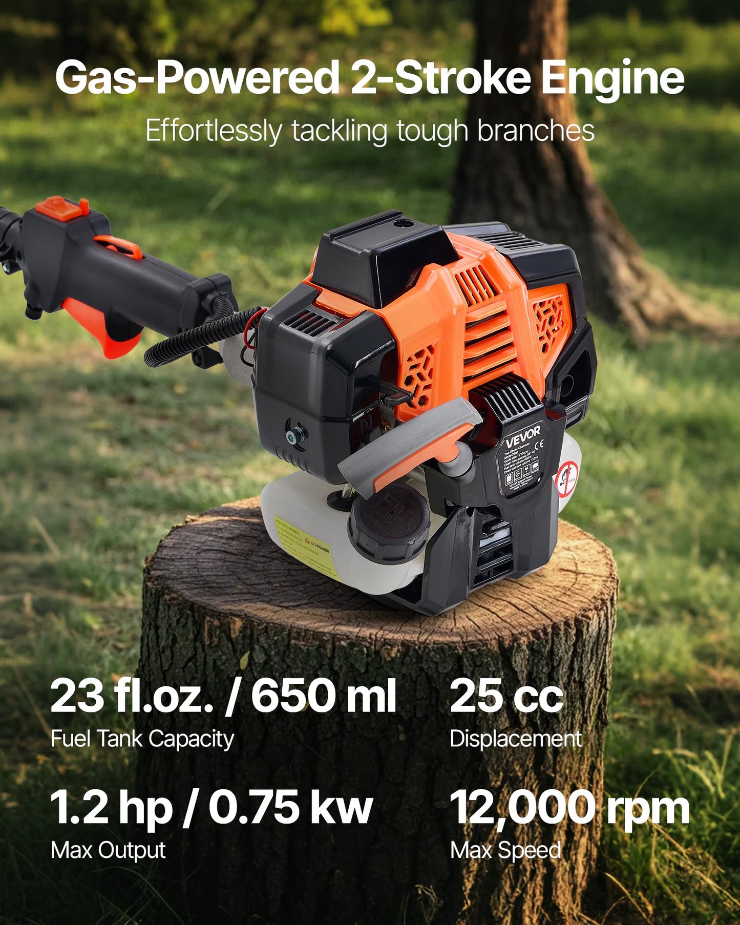 Gas Pole Saw 25CC 2-Stroke Extendable Tree Trimmer with 12-In Bar - Cordless Garden Tool