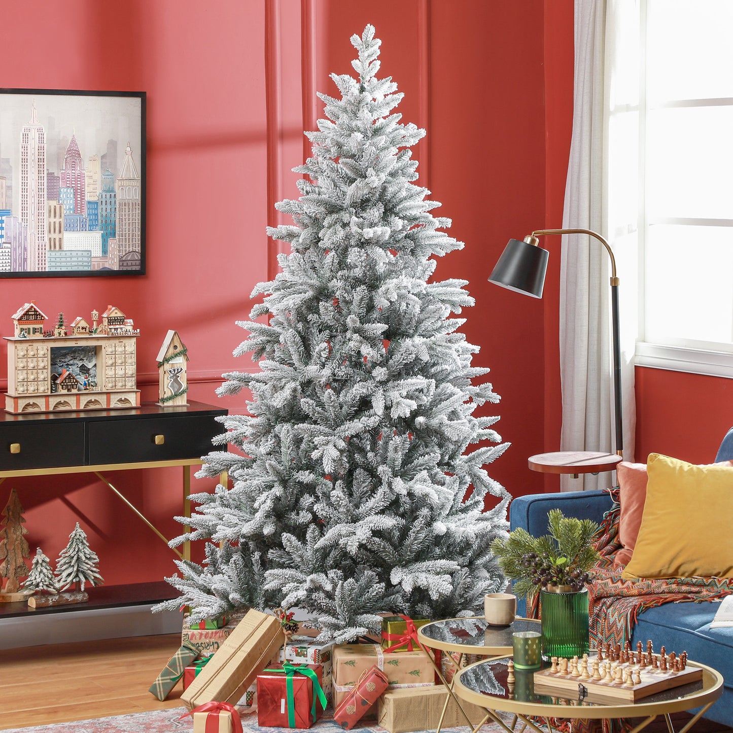 7ft Snow-Flocked Artificial Christmas Tree - Easy Assembly