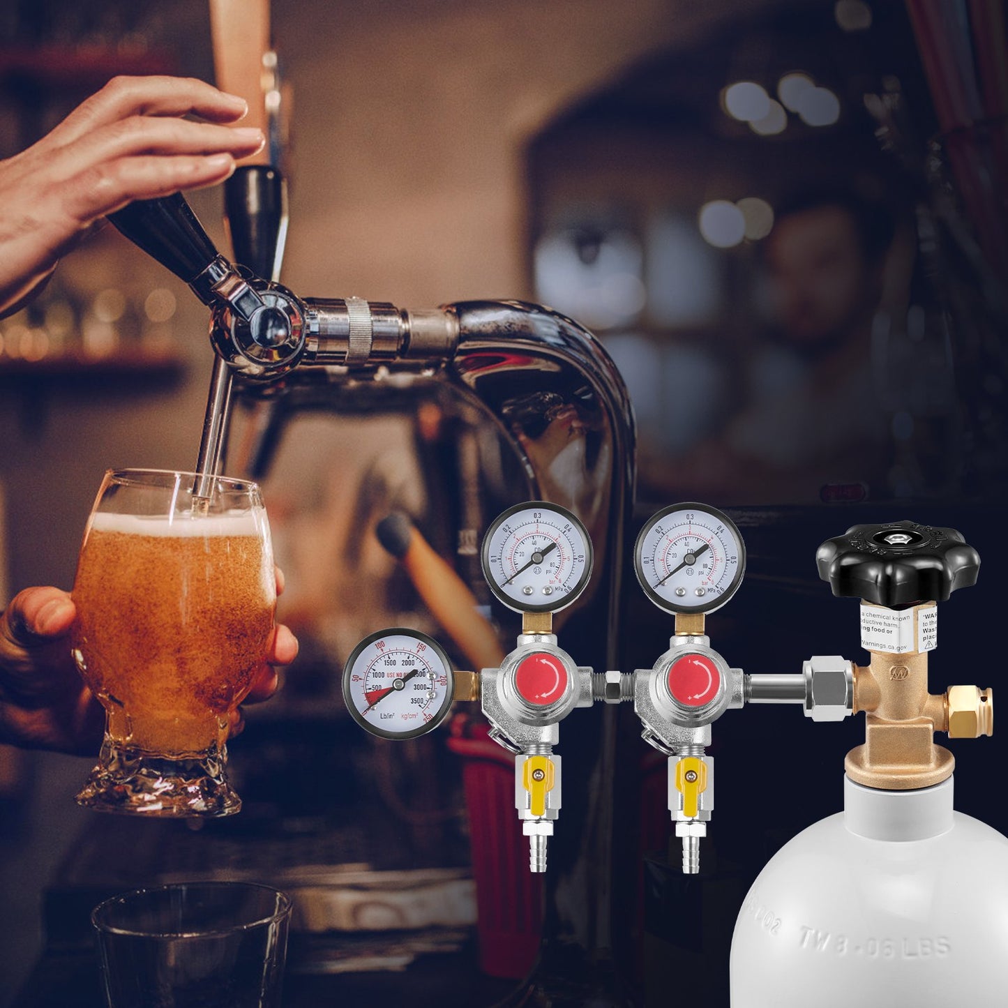 CO2 Regulator Gauge with 0-60 PSI Adjustable Pressure Control
