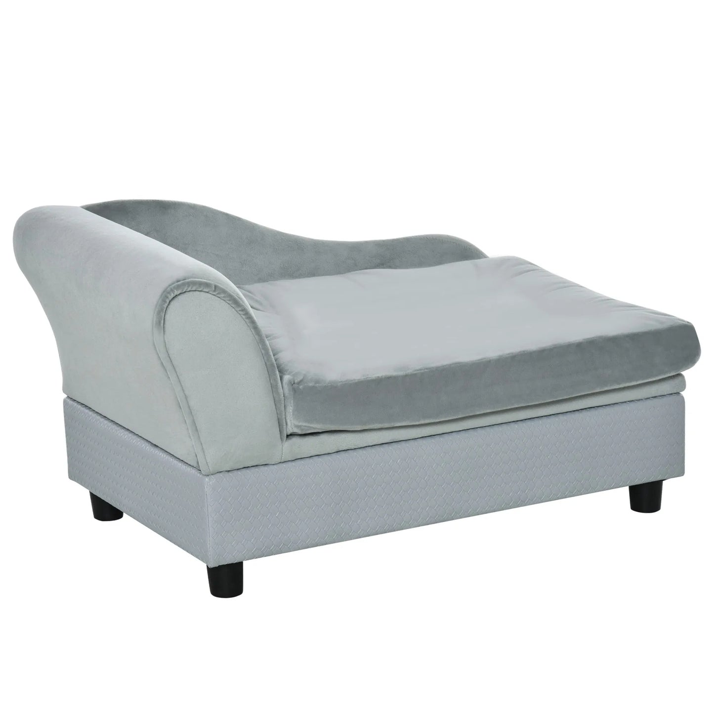 Grey Dog Bed with Hidden Storage, Soft Foam Couch for Small Dogs