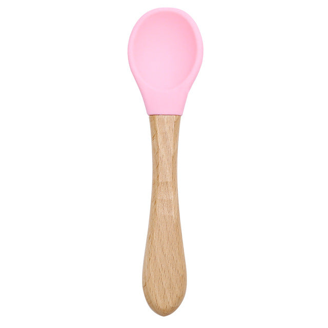 Silicone Wooden Spoon Feeding Set for Kids - Training & Dinnerware
