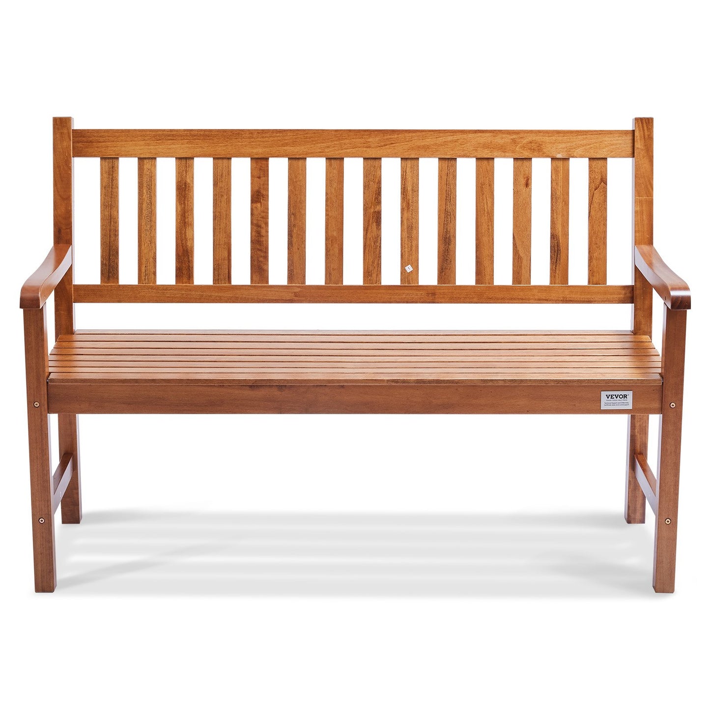 Wood Garden Bench 50 Inch Outdoor Patio Bench with Backrest & Armrests - Natural Finish