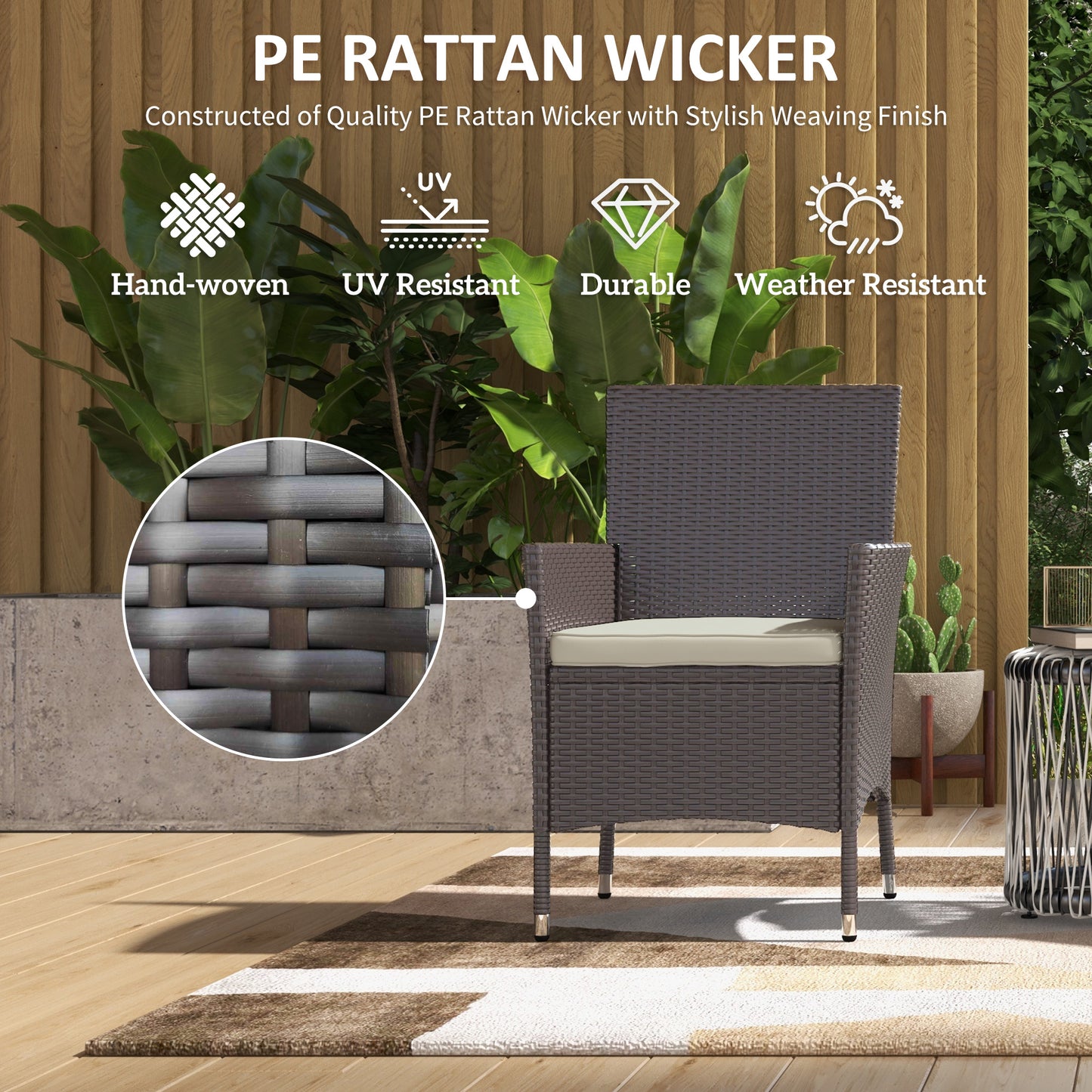 Stackable Rattan Dining Chairs Set with Cushions - Dark Coffee