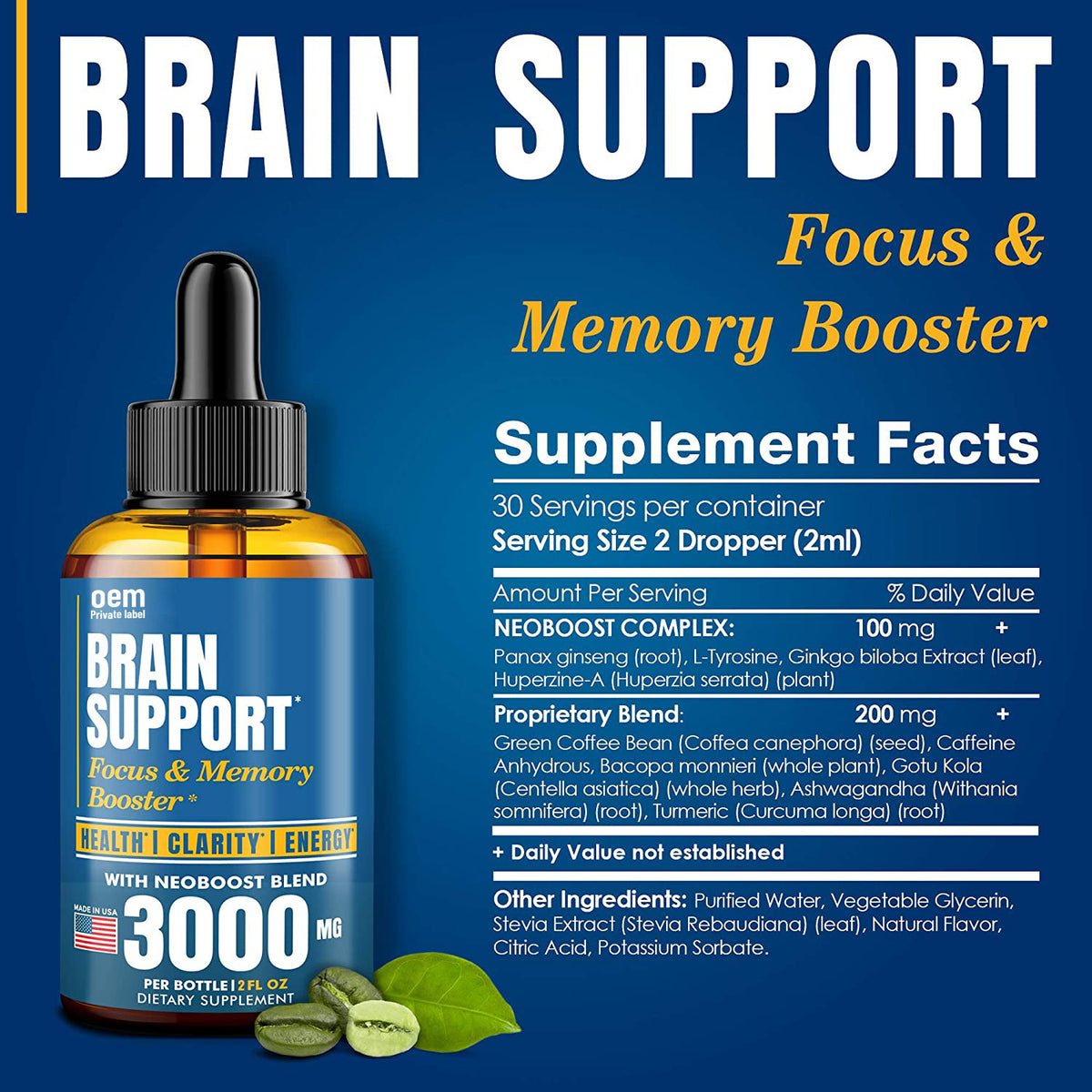 Ginkgo Leaf Ginseng Oral Liquid Drops - Promotes Wisdom & Health, 60ml