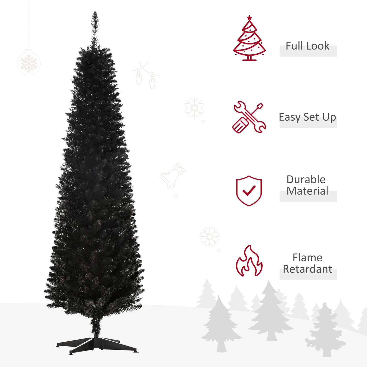 6ft Slim Black Artificial Christmas Tree with 390 Branch Tips