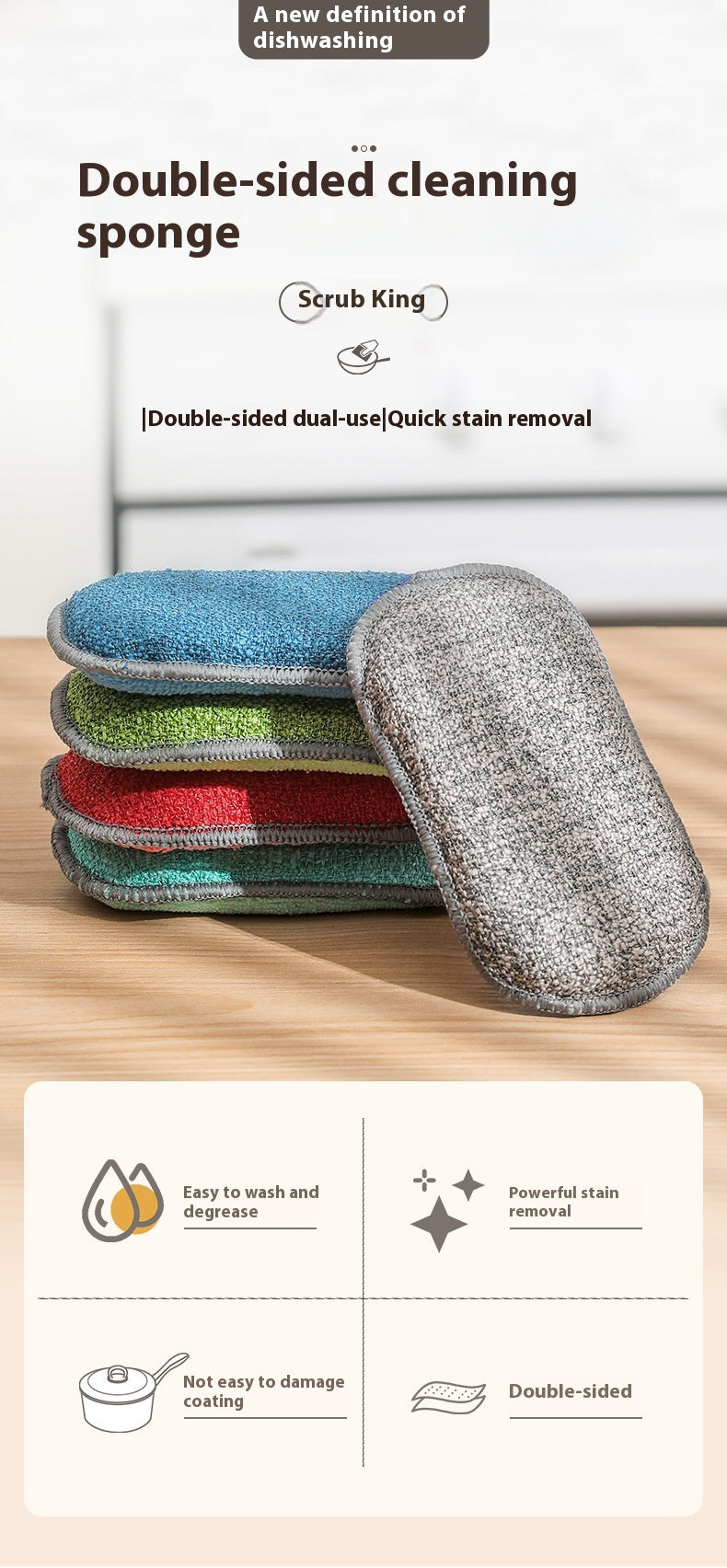Microfiber Kitchen Dishwashing Sponge Mop - Thick, Absorbent Cleaning Tool