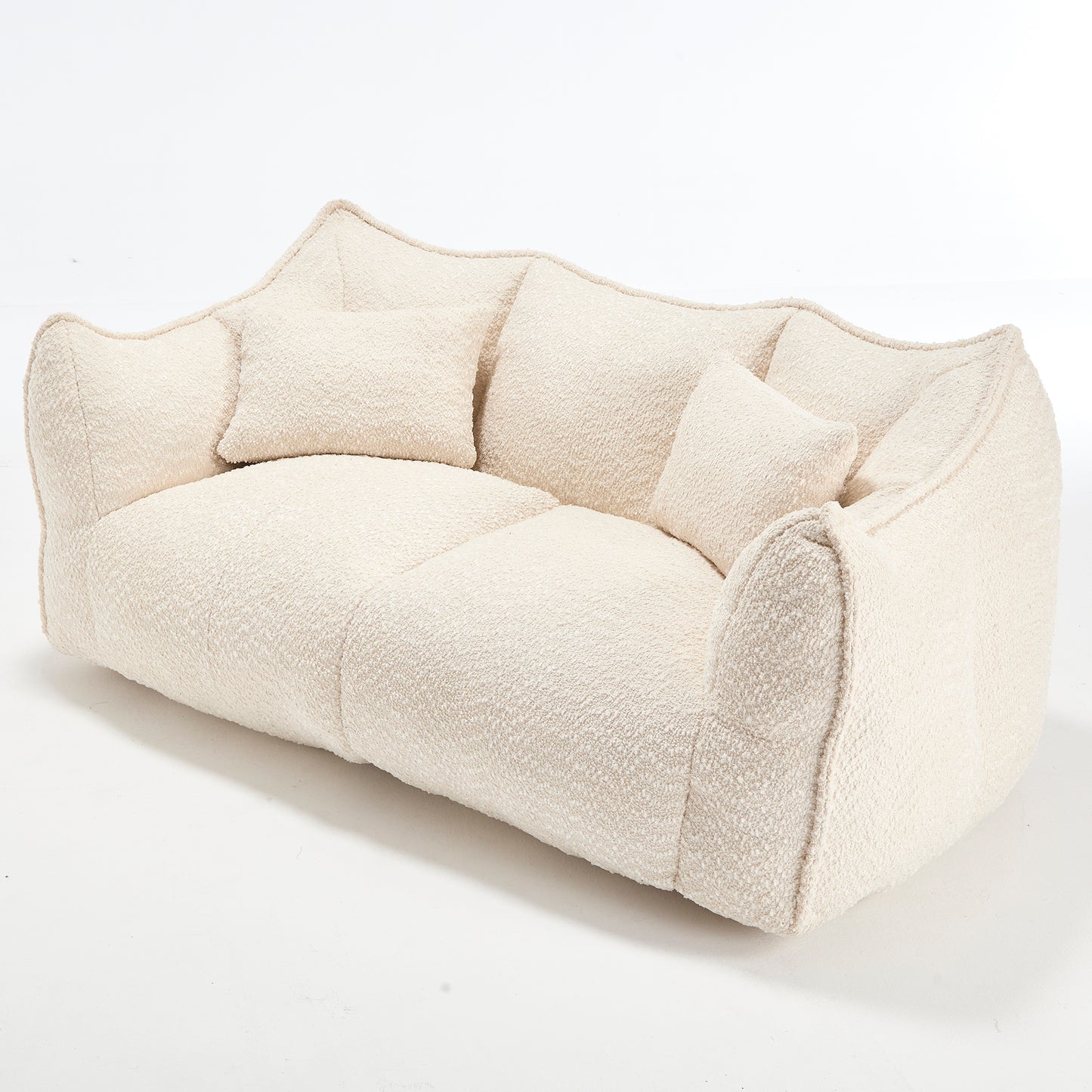 Soft Chenille Beanbag Chair for Two - Beige Recliner Sofa