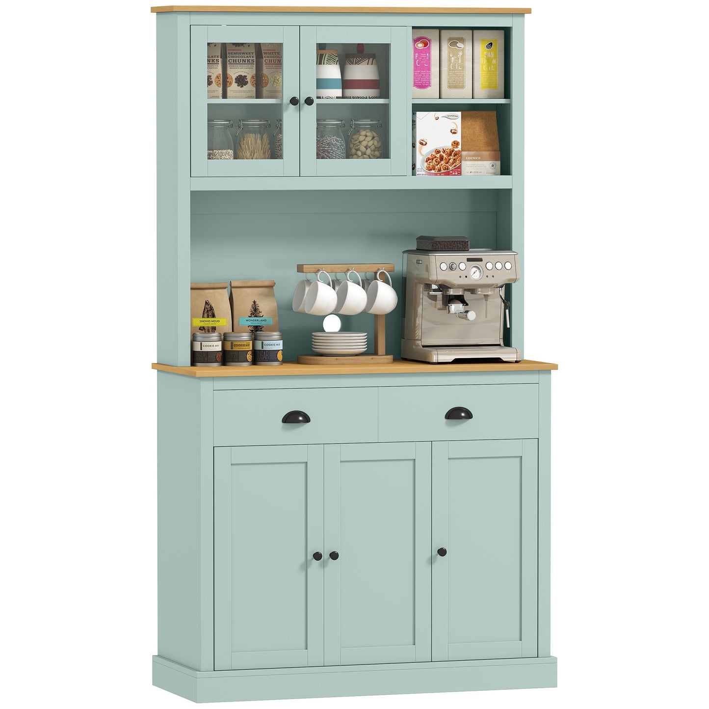 Modern Kitchen Storage Cabinet with Microwave Stand - Light Blue
