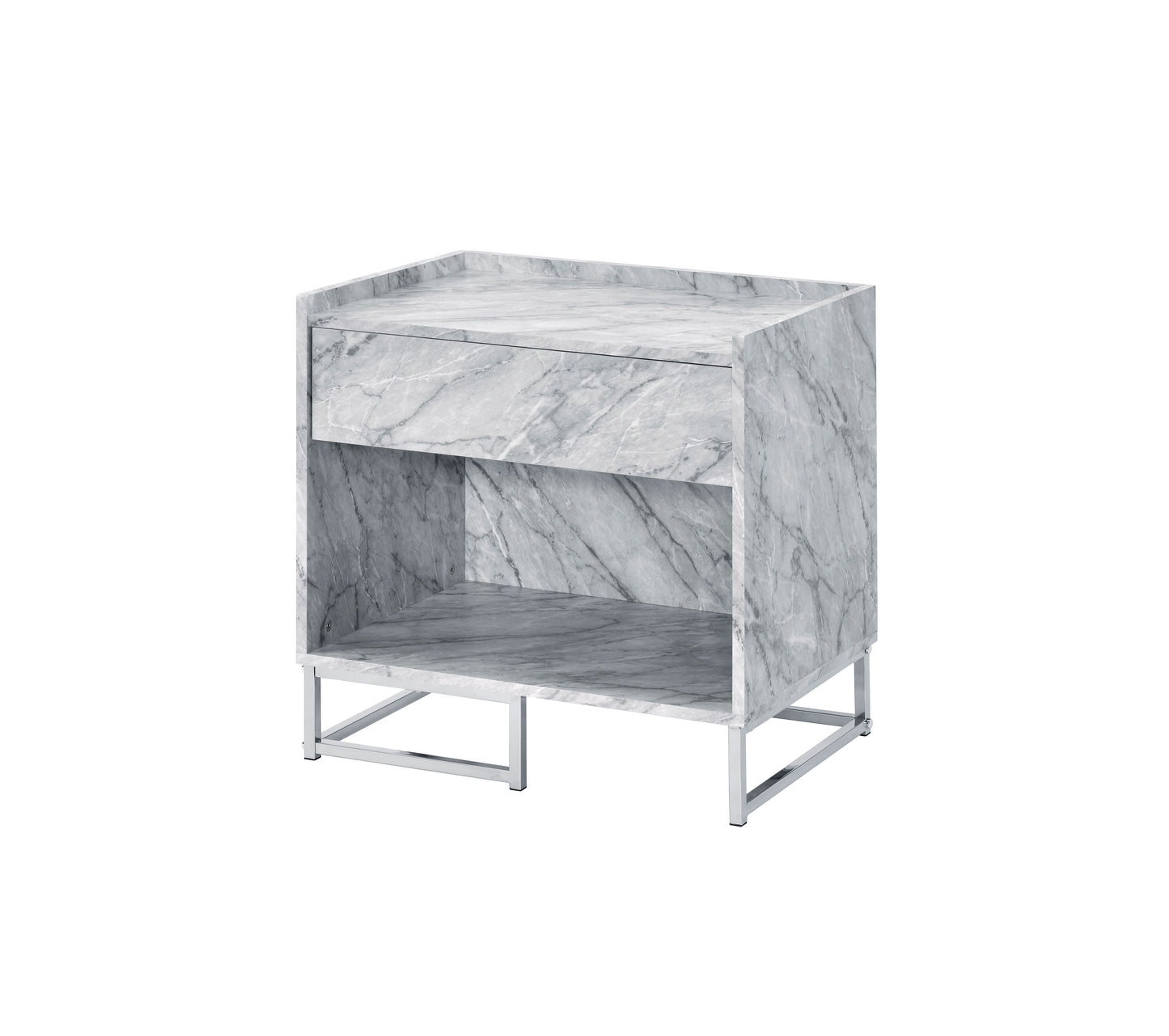 Accent Table with Faux Marble Top & Chrome Finish - White