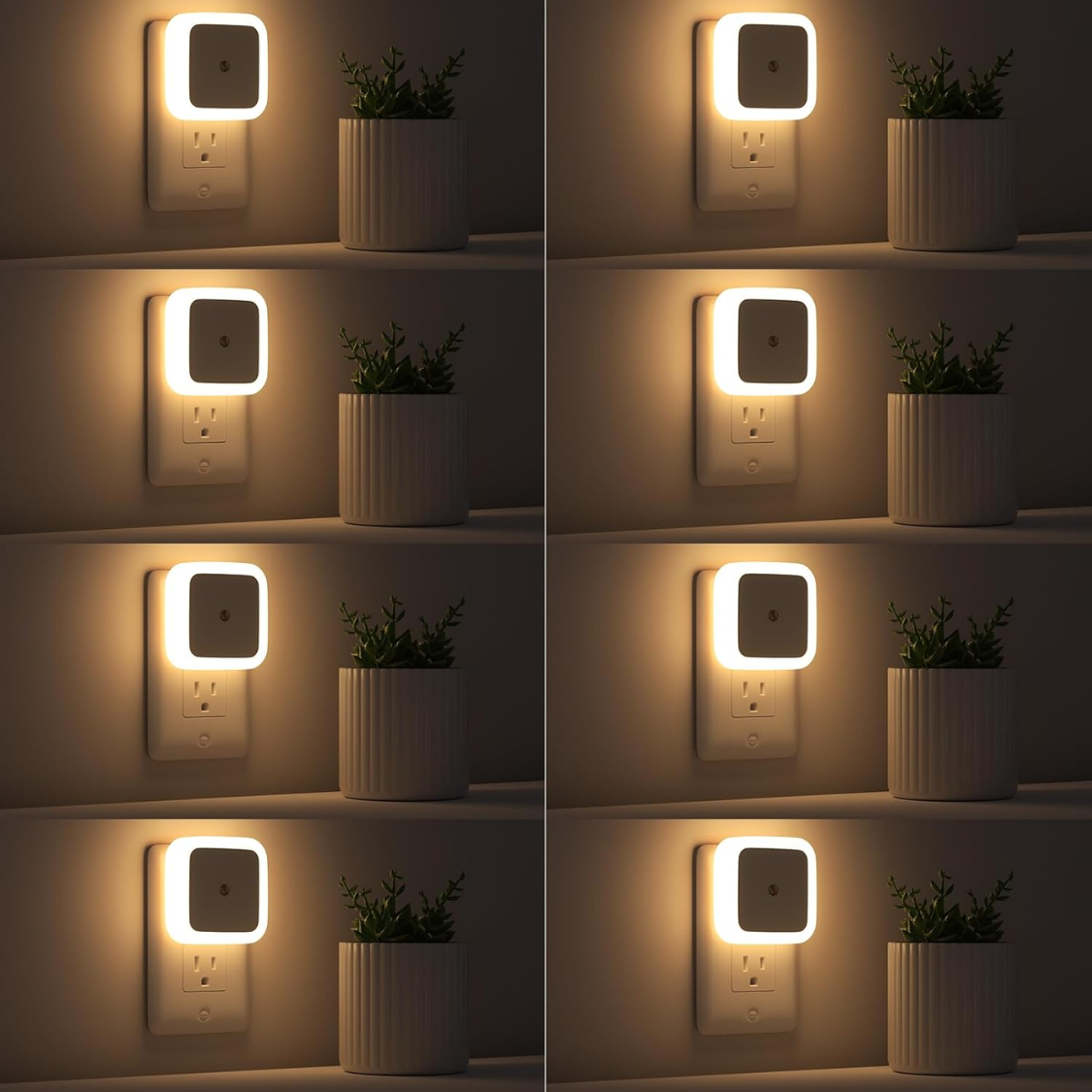 8-Pack Plug-In Night Lights for Wall, Dusk to Dawn LED Night Lamp, Warm White