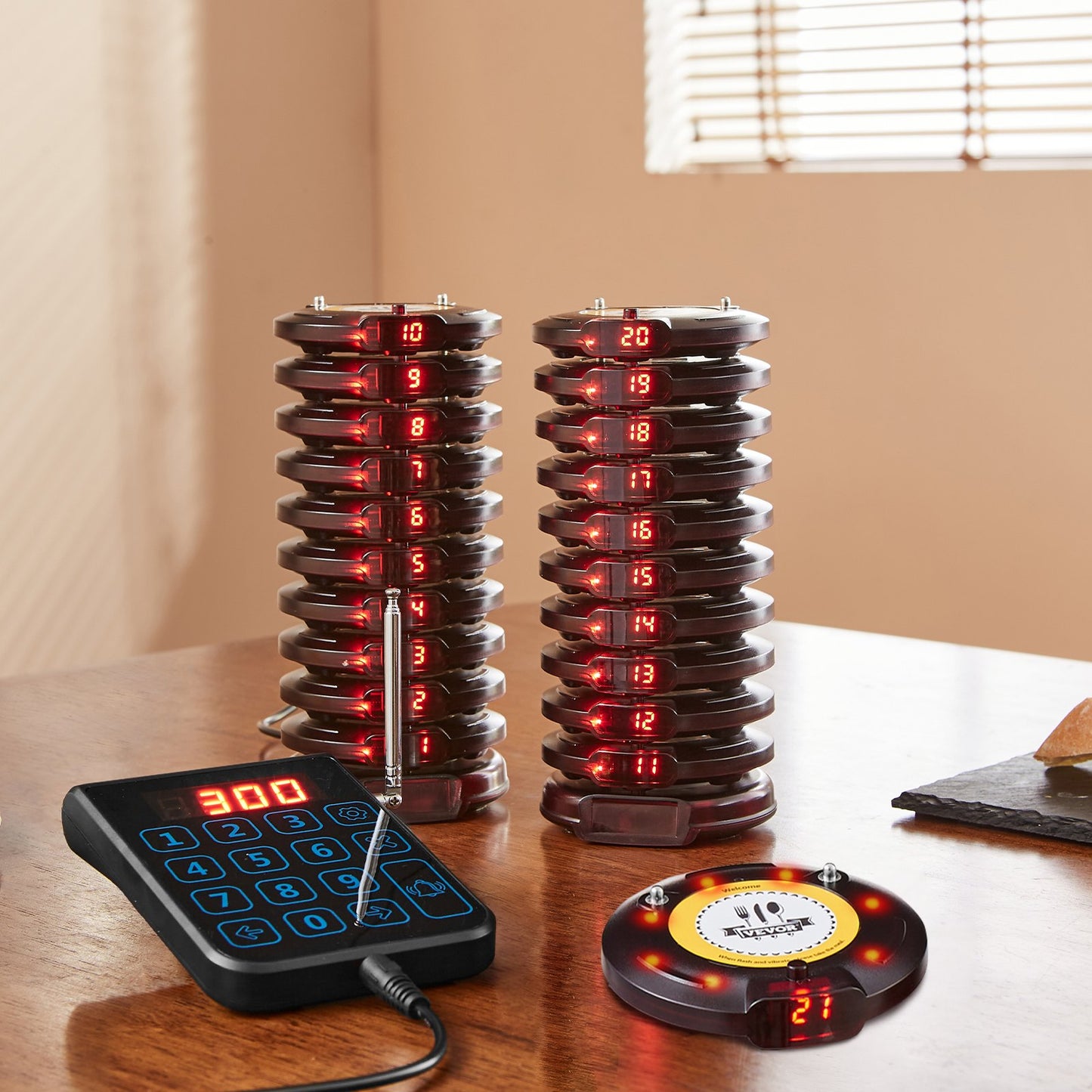 Wireless Restaurant Pager System with 20 Beepers - Black
