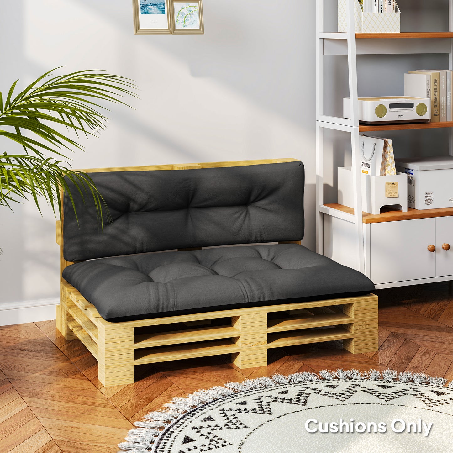 Outdoor 2-Seater Pallet Cushions - Tufted Replacement Set in Black