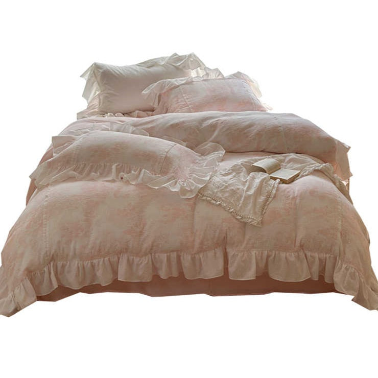 Crinkled Cotton Duvet Cover Set - Four-Piece Bedding for All Sizes