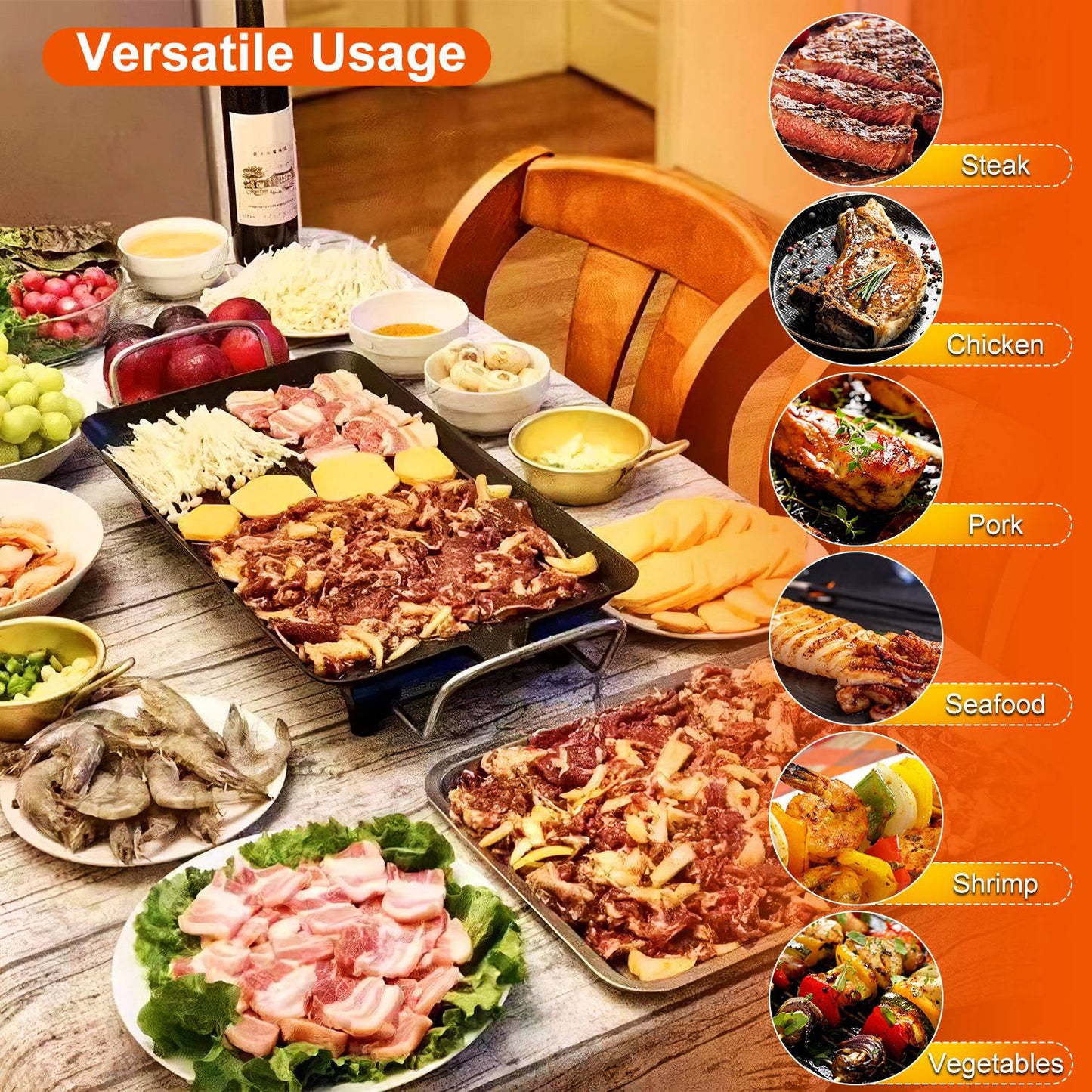 Electric Grill Griddle with Non-Stick Surface, 1500W, Indoor Outdoor Use