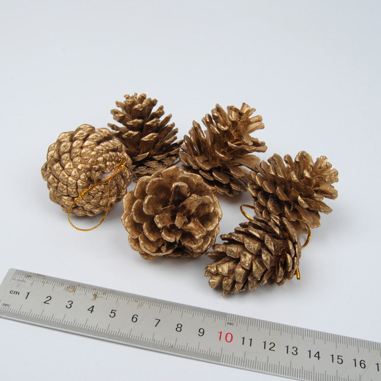 Christmas Pine Cone Decorations Set - Gold & Silver Pendant Ornaments, 6 Pack