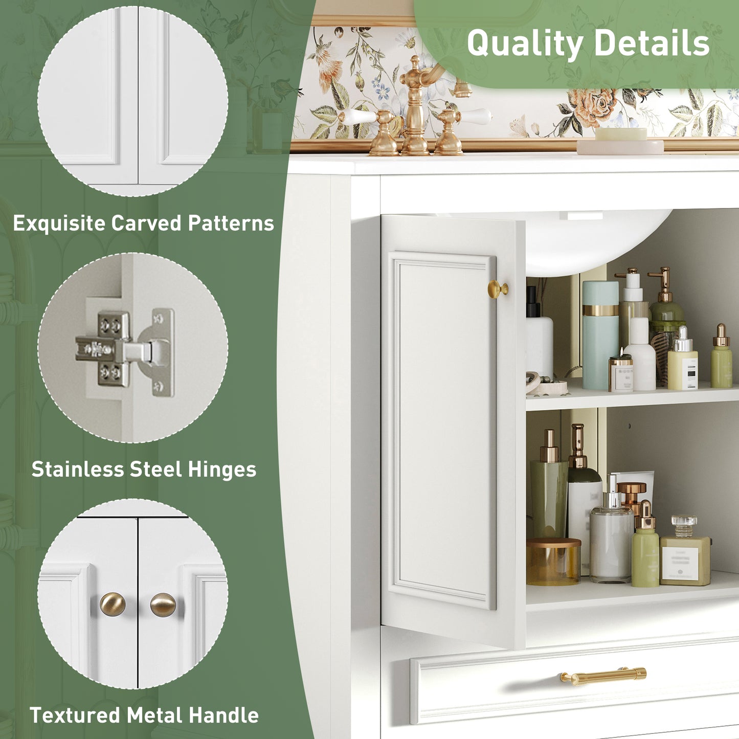 30" Bathroom Vanity with Ceramic Sink & Soft Close Doors - White