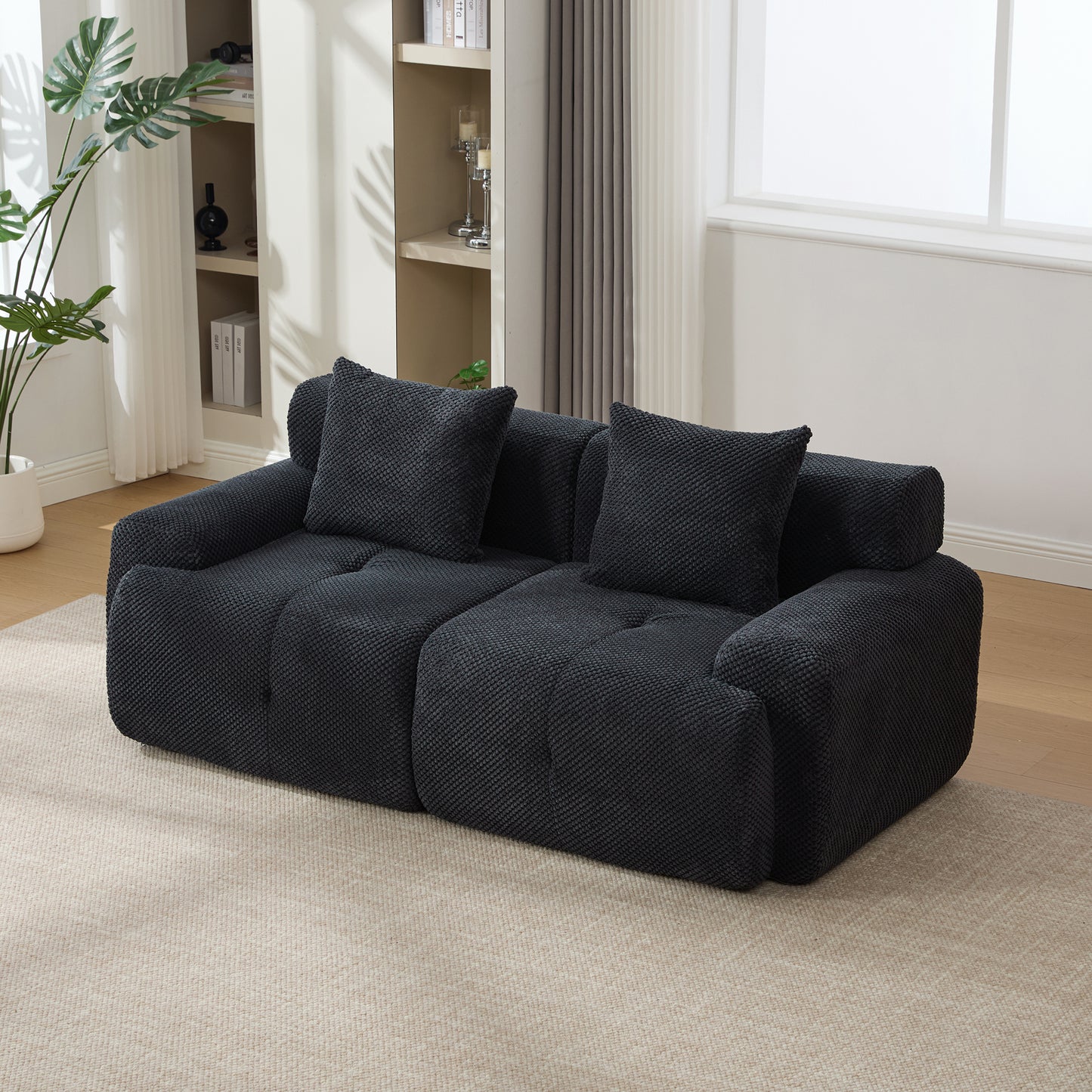 73" Modern Modular Loveseat Sofa - Tufted Convertible Couch, Charcoal