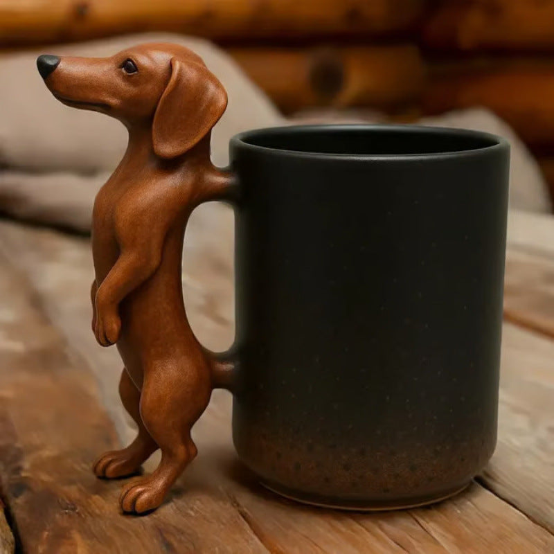 Resin Dachshund Mug - Animal-shaped Modern Ceramic Coffee Cup, Household Decor