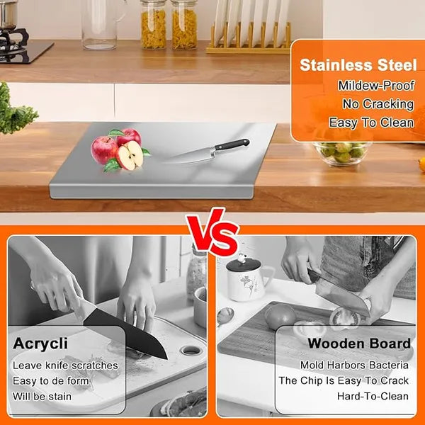 XXL Stainless Steel Cutting Board with Sealed Lid - Multi-Functional Kitchen Tray