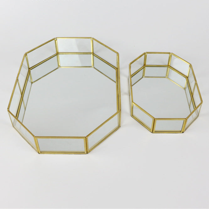 Geometric Glass Jewelry Storage Box with Brass Tray - Multiple Sizes