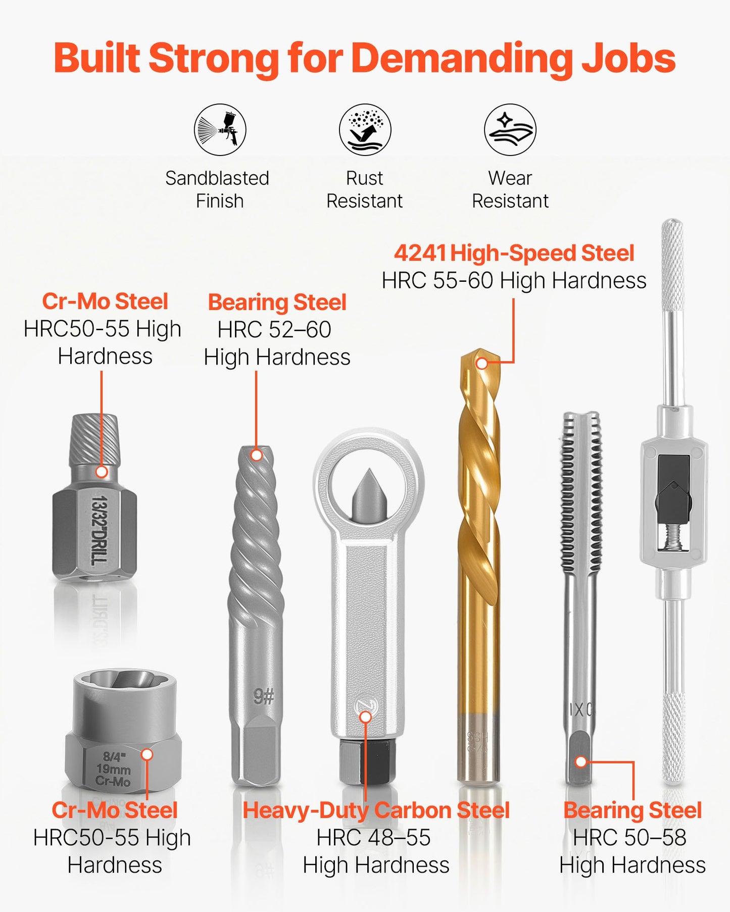 63-Piece Screw Extractor Set for Fastener Removal - Includes Nut & Bolt Extractors, Wrenches, Drill Bits, Storage Case