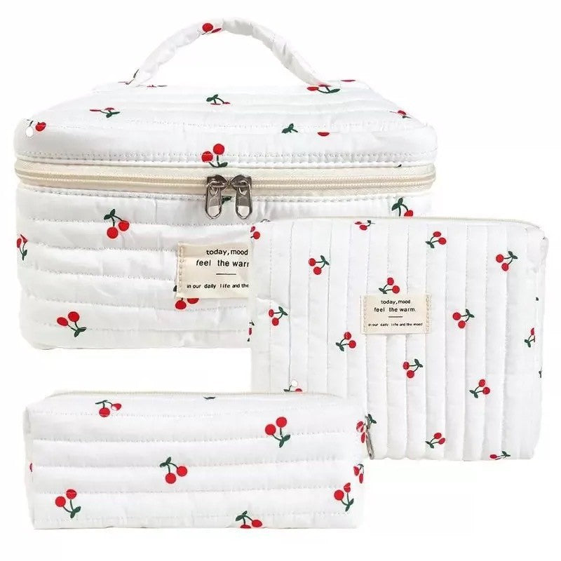 Large Capacity Portable Cosmetic Bag with Floral Design - Travel Makeup Organizer