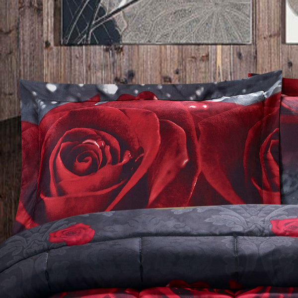 3D Rose Love Comforter Set - Queen Size, 3 Pieces