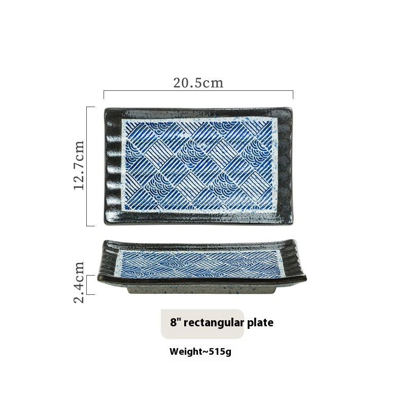 Retro Rectangular Japanese Style Sushi Sashimi Plate - 8 Inch Dinnerware