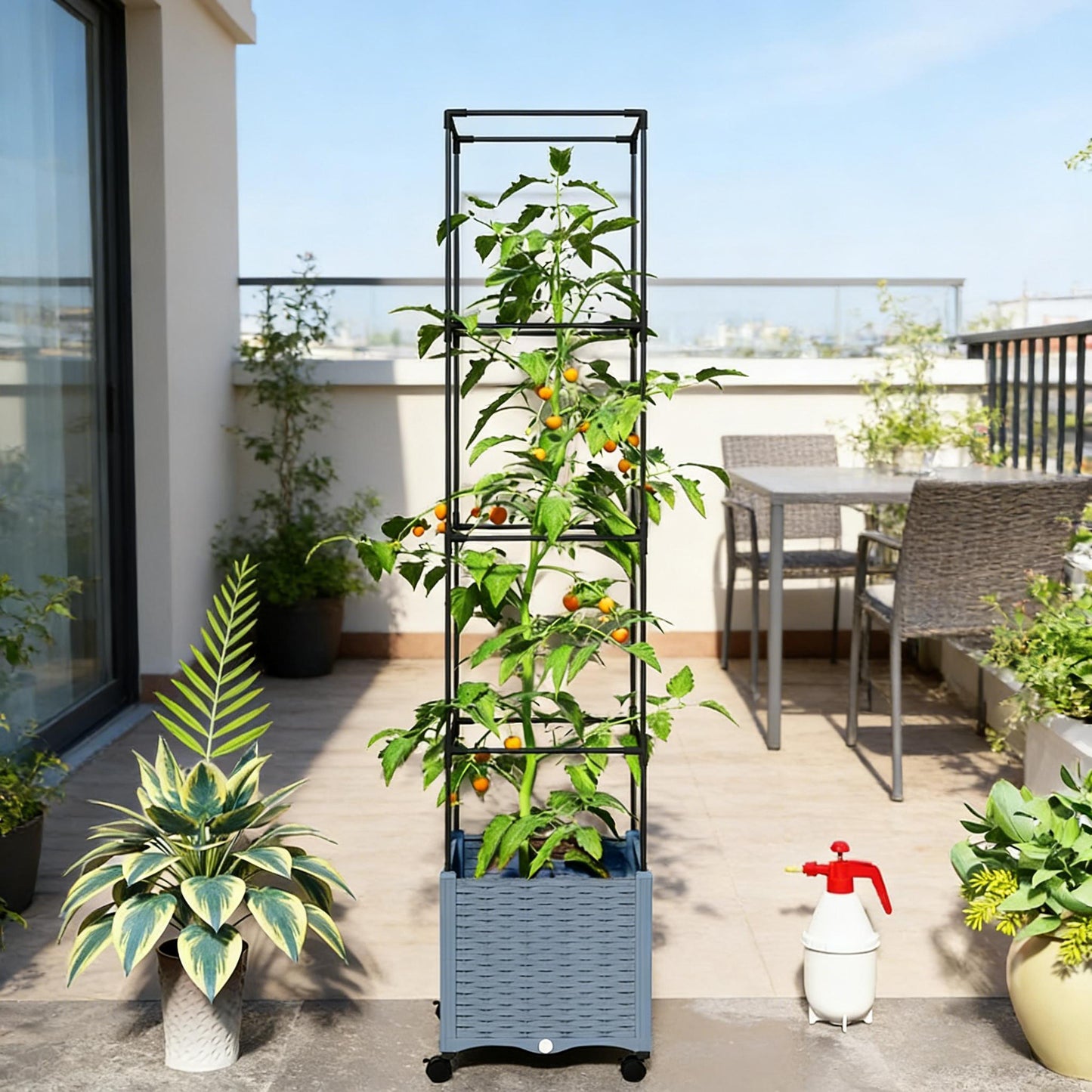 Mobile Raised Garden Bed with Adjustable Trellis - Gray