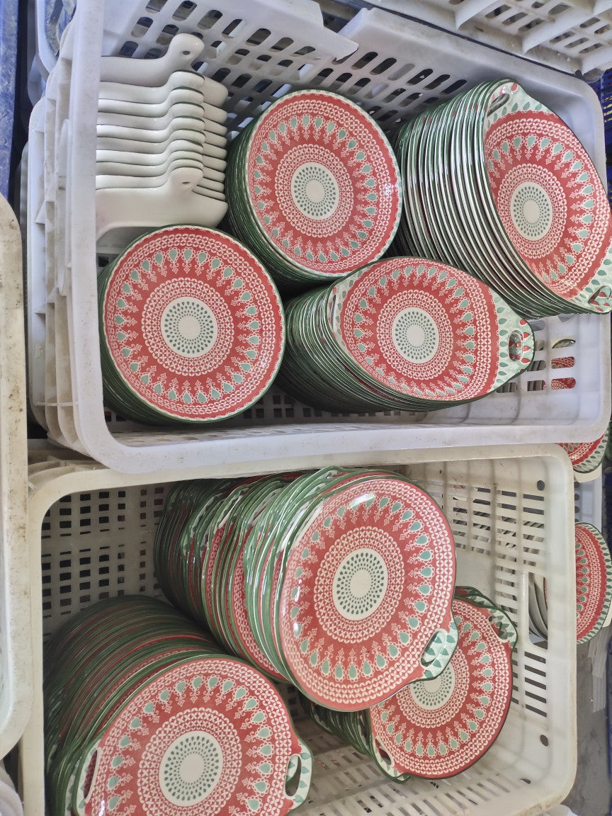 Bohemian Ceramic Dinnerware Set - 13 or 15 Piece Kitchen Plate & Cutlery Collection