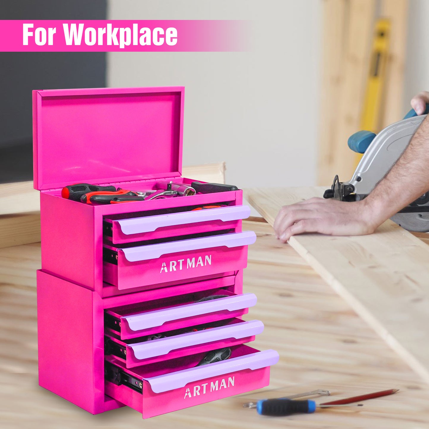 Drawer-Style Desktop Storage Box - Multi-Purpose Organizer - Purple Rose Red