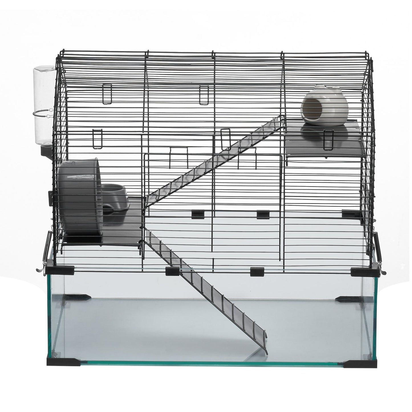 Wire Hamster Cage Habitat 22.8in with Acrylic View for Small Animals - Black