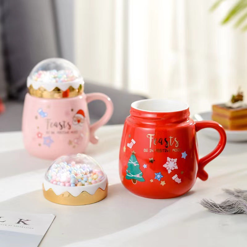 Red Ceramic Mug with Lid - 401-500ml Food-Grade Drinkware for Coffee Tea Hot Chocolate