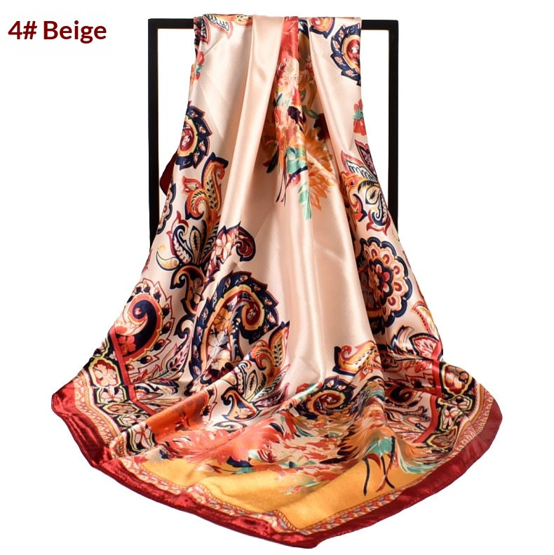 Retro Paisley Satin Square Scarf - Floral Print Large Neck Head Wrap