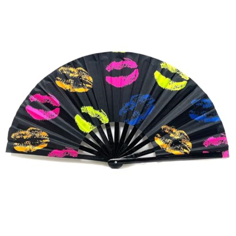 Large UV Glow Folding Fan - Bamboo Hand Fan for Parties