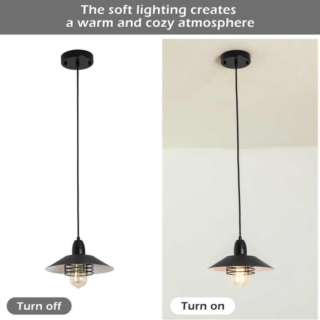 Farmhouse Vintage Pendant Light - Adjustable Black Metal Fixture for Kitchen & Dining