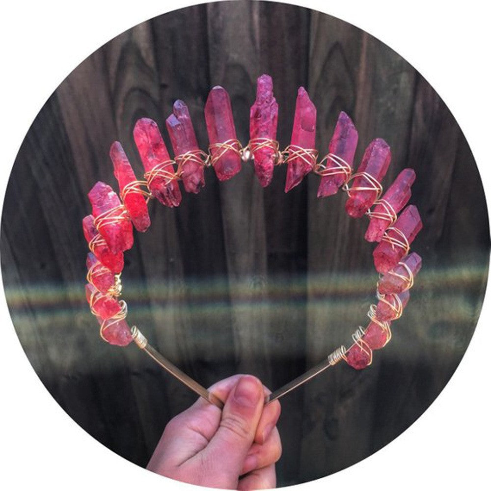 Natural Crystal Crown Hair Accessory Unisex Colorful White & Gold Variants