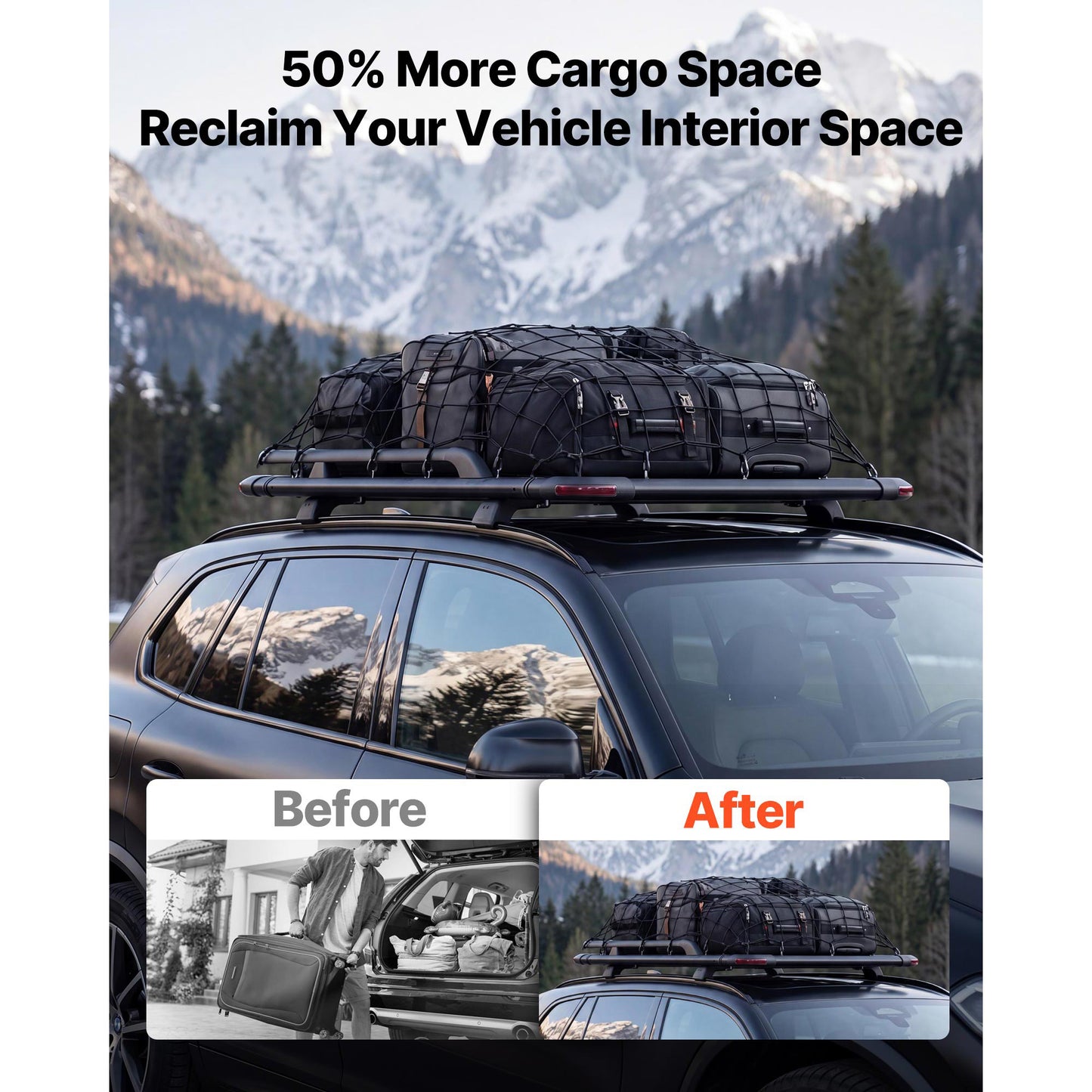 Heavy Duty Roof Rack Cargo Basket 64x39x4.53 Inches With Extension - All-Weather Vehicle Carrier, 200 Lb Capacity