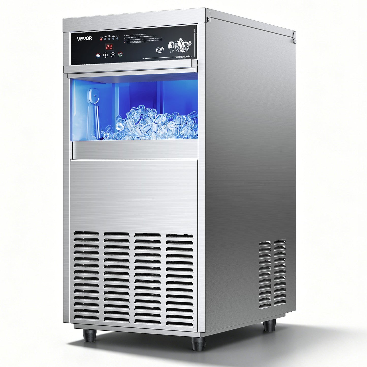 Commercial Ice Maker Machine 100Lbs/24h Stainless Steel Built-in & Freestanding