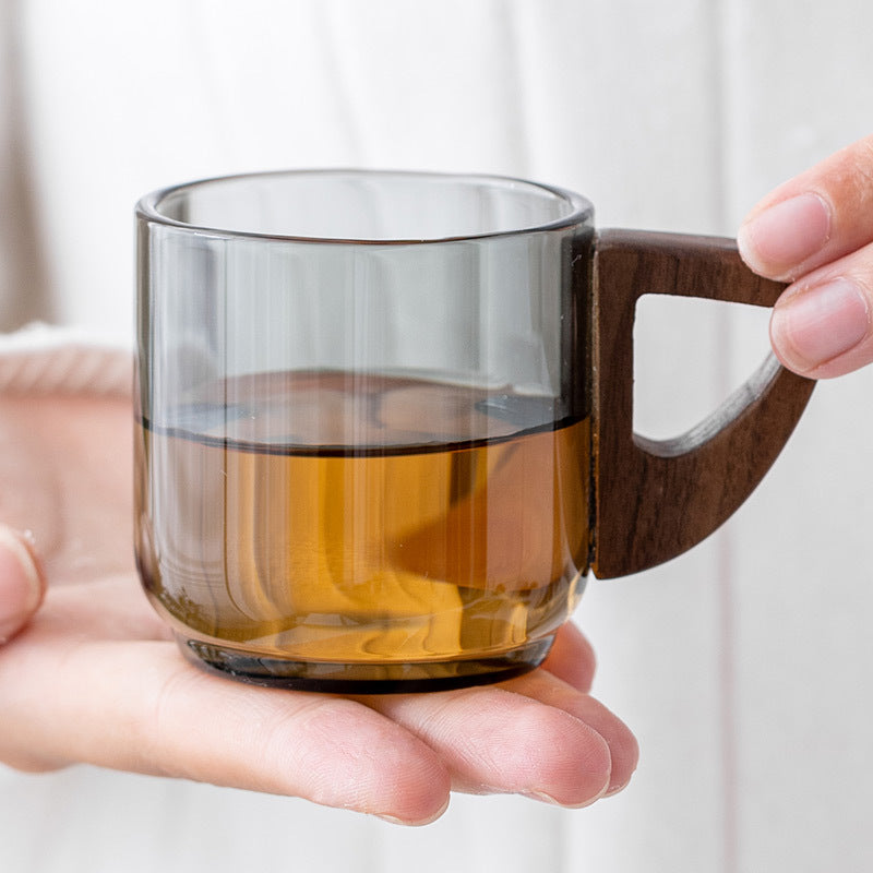Glass Teacup with Handle Less Than 200ml Walnut Finish Heat-Resistant
