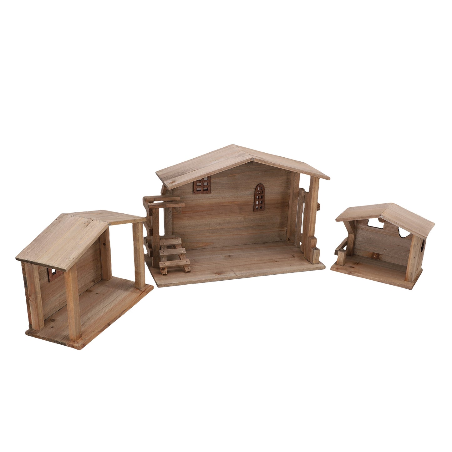 Xmas Wooden Stable Decor Solid Wood Rustic Stackable House Ornament