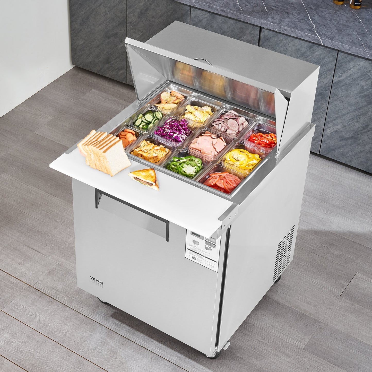Commercial Refrigeration Sandwich Prep Table 28 Inch with 1 Door & 12 Pans