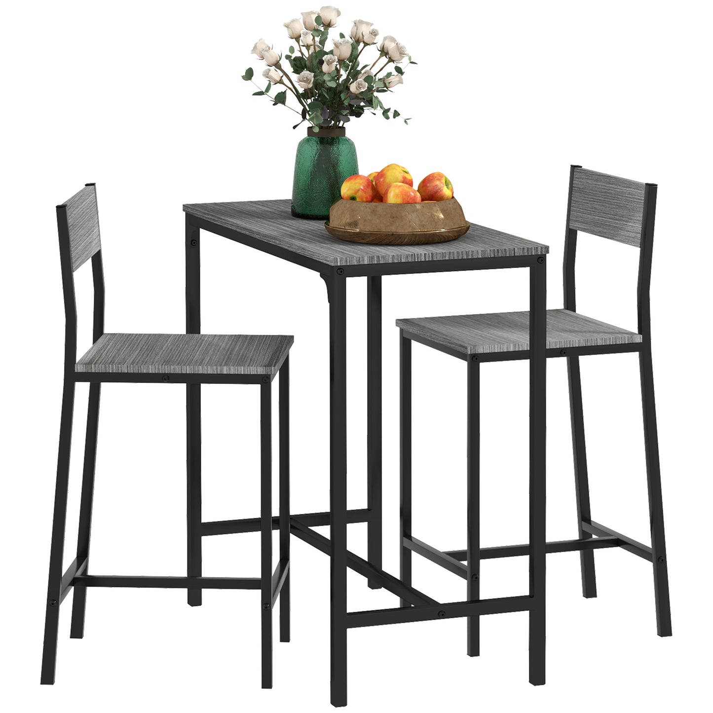 3 Piece Bar Table and Chairs, Industrial Dining Set for 2, Counter