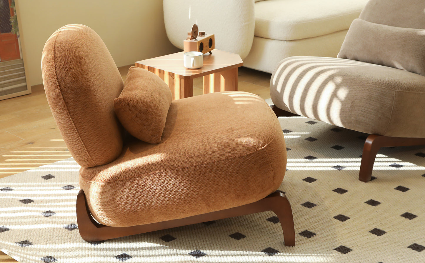 Cozy Armless Accent Chair with Solid Wood Legs - Caramel