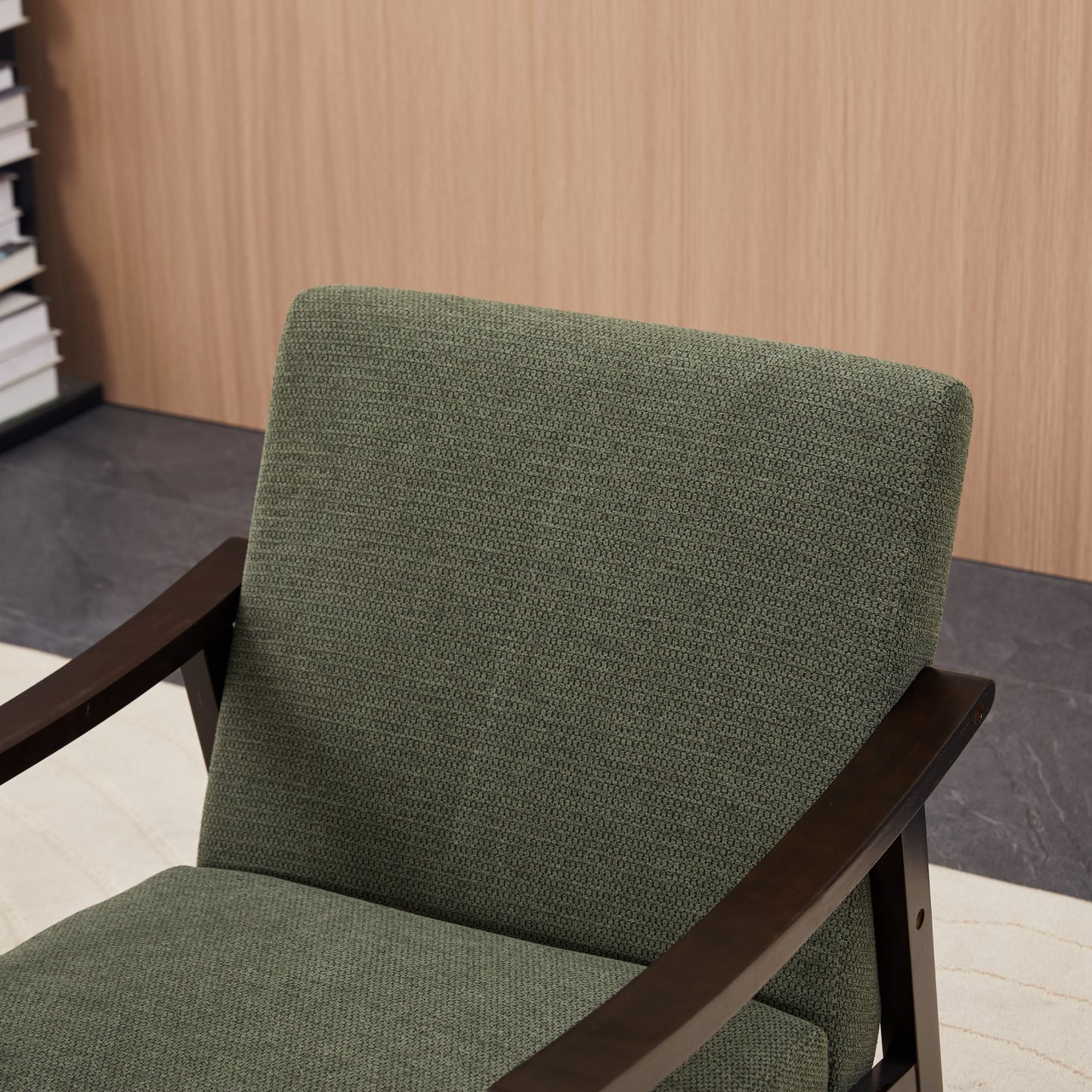 Antique Green High Back Armchair - Solid Wood Legs