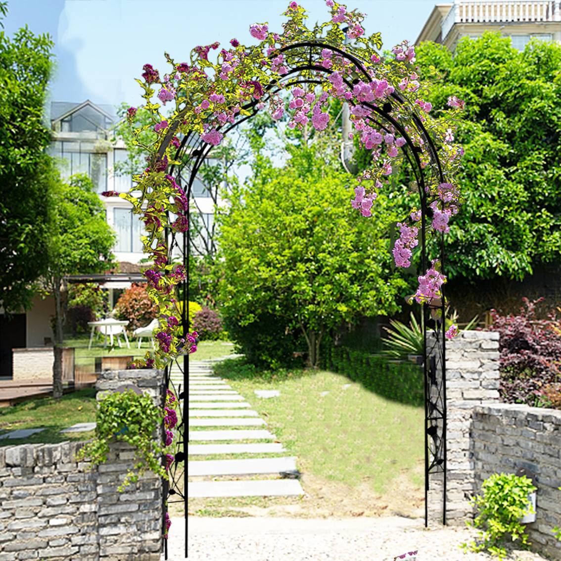 Metal Garden Arch with 8 Styles Freely Assembled Outdoor Trellis for Climbing Plants
