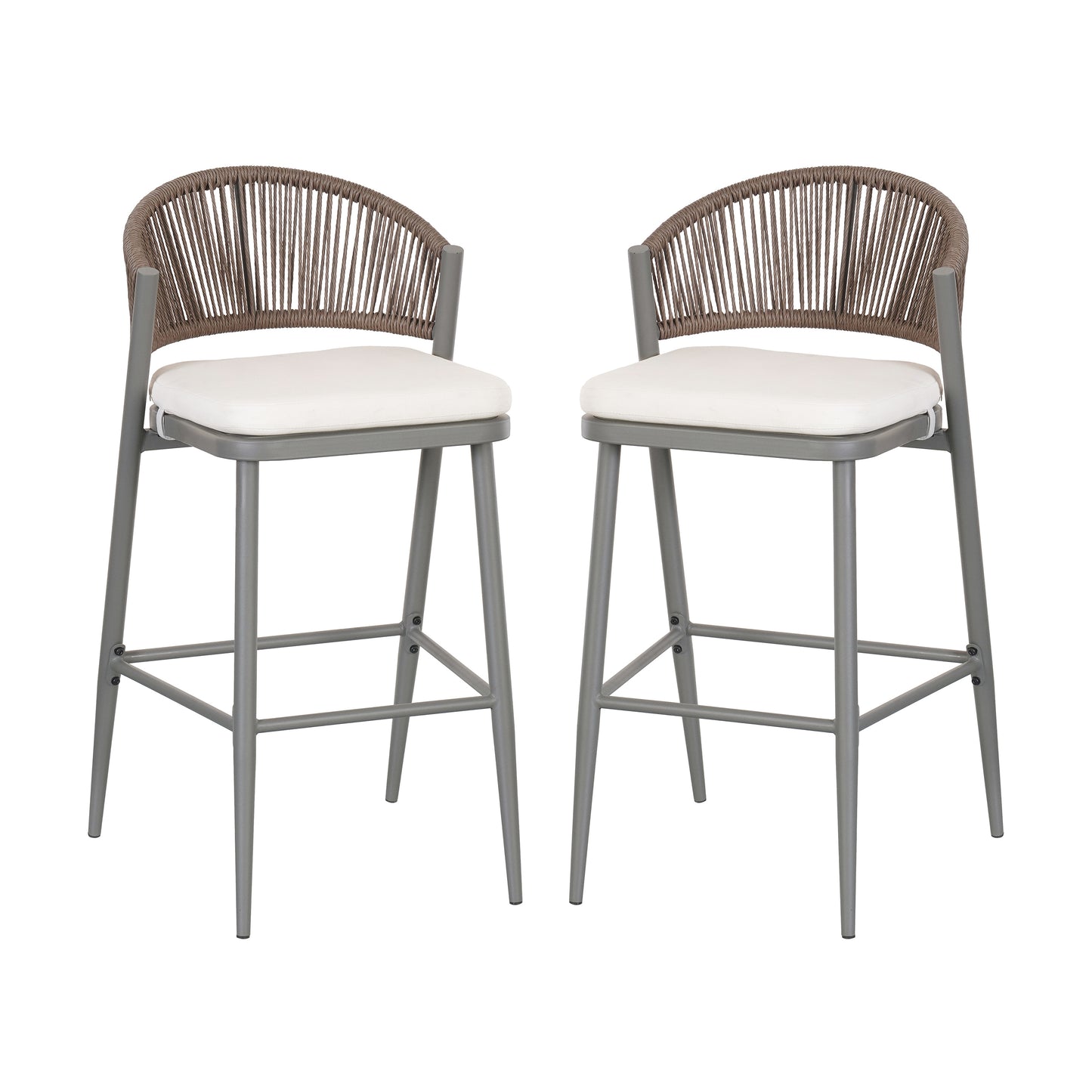 Outdoor 30.25 Seat Height Metal Frame Barstools With PE Rattan