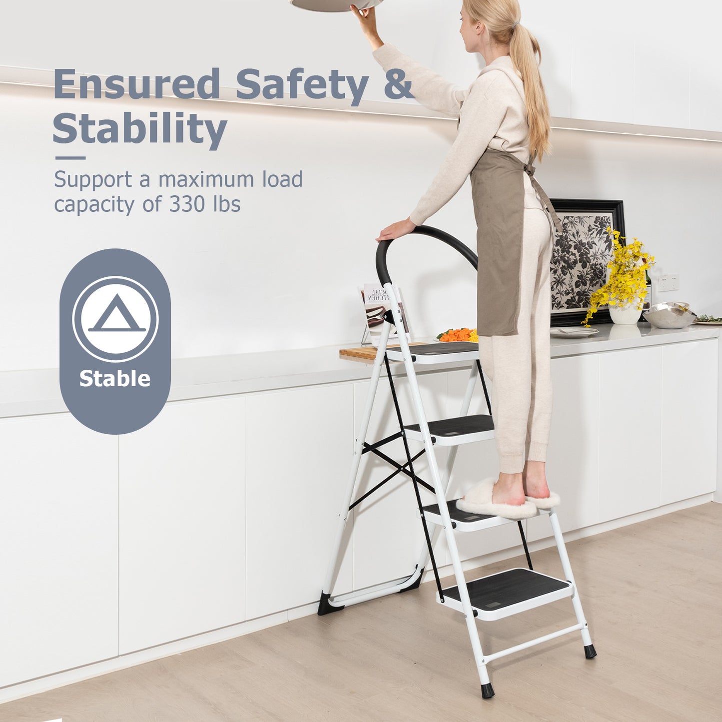 Folding 4-Step Ladder with Anti-Slip Pedal, 330Lbs Capacity